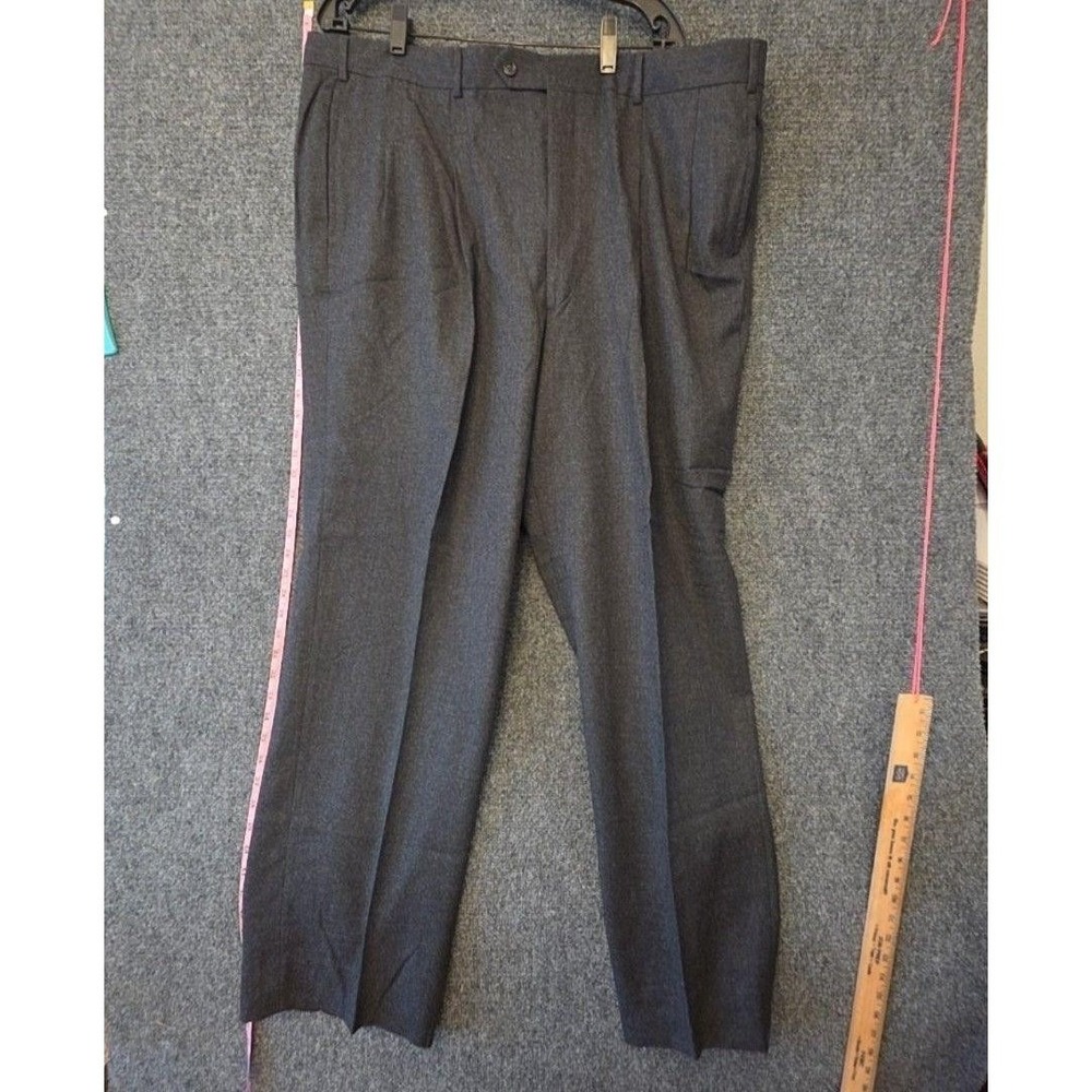 Paul Fredrick Dress Pants Mens 44x34 Gray Flannel Wool Classic Pleated Lined USA